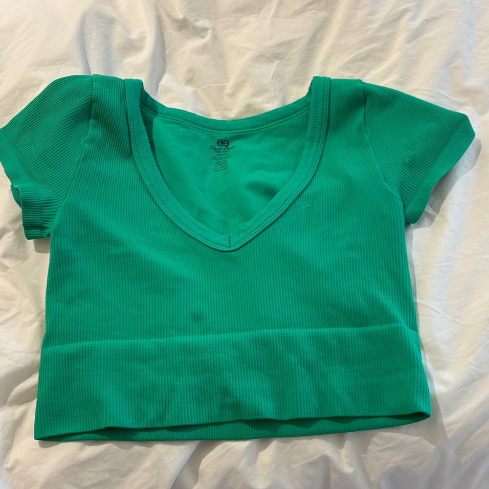Green Ribbed Crop Top